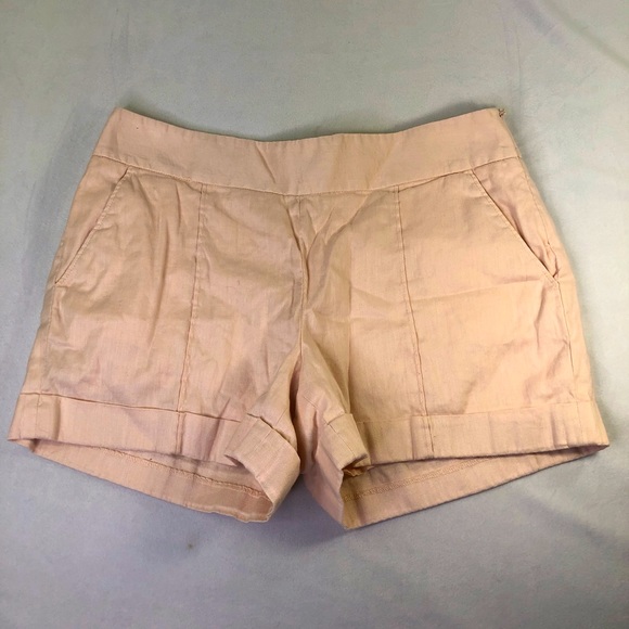 Loft Linen Pleated Shorts Pink Colorful Spring Pockets Cuffed Versatile Elegant - Picture 1 of 11